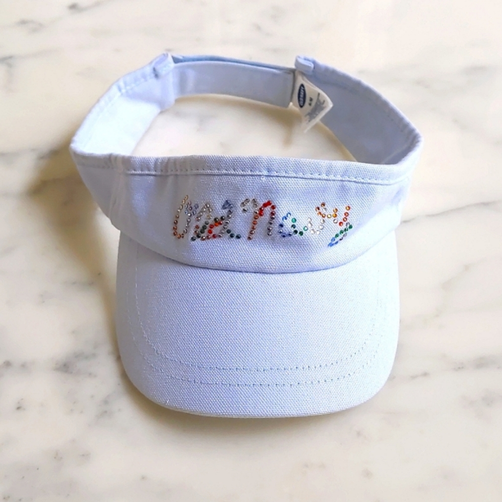 NWOT. Old Navy 100% Cotton Hat with multi color crystals logo & adjustable back.